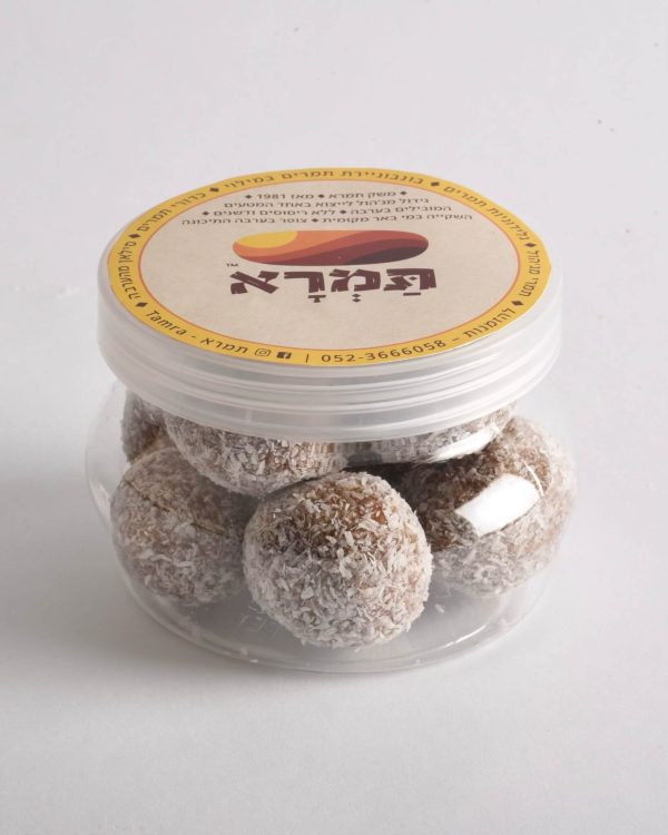 כדורי תמרים עם אגוזים, בוטנים וקוקוס - מגשית מלבנית - כ 8 יחידות